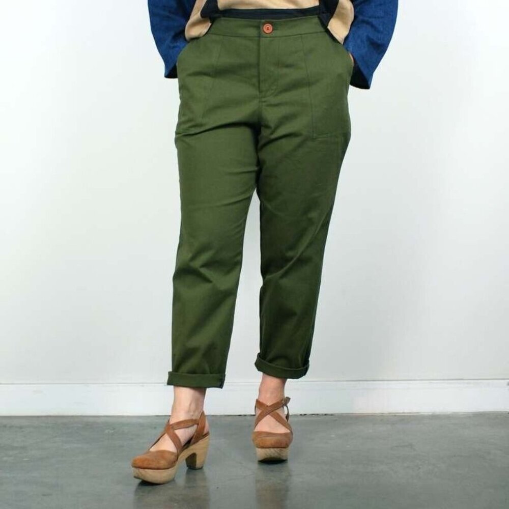 Pamut Apparel Frankie Pant Womens Large Olive Slim Tapered Leg Cotton Twill NEW